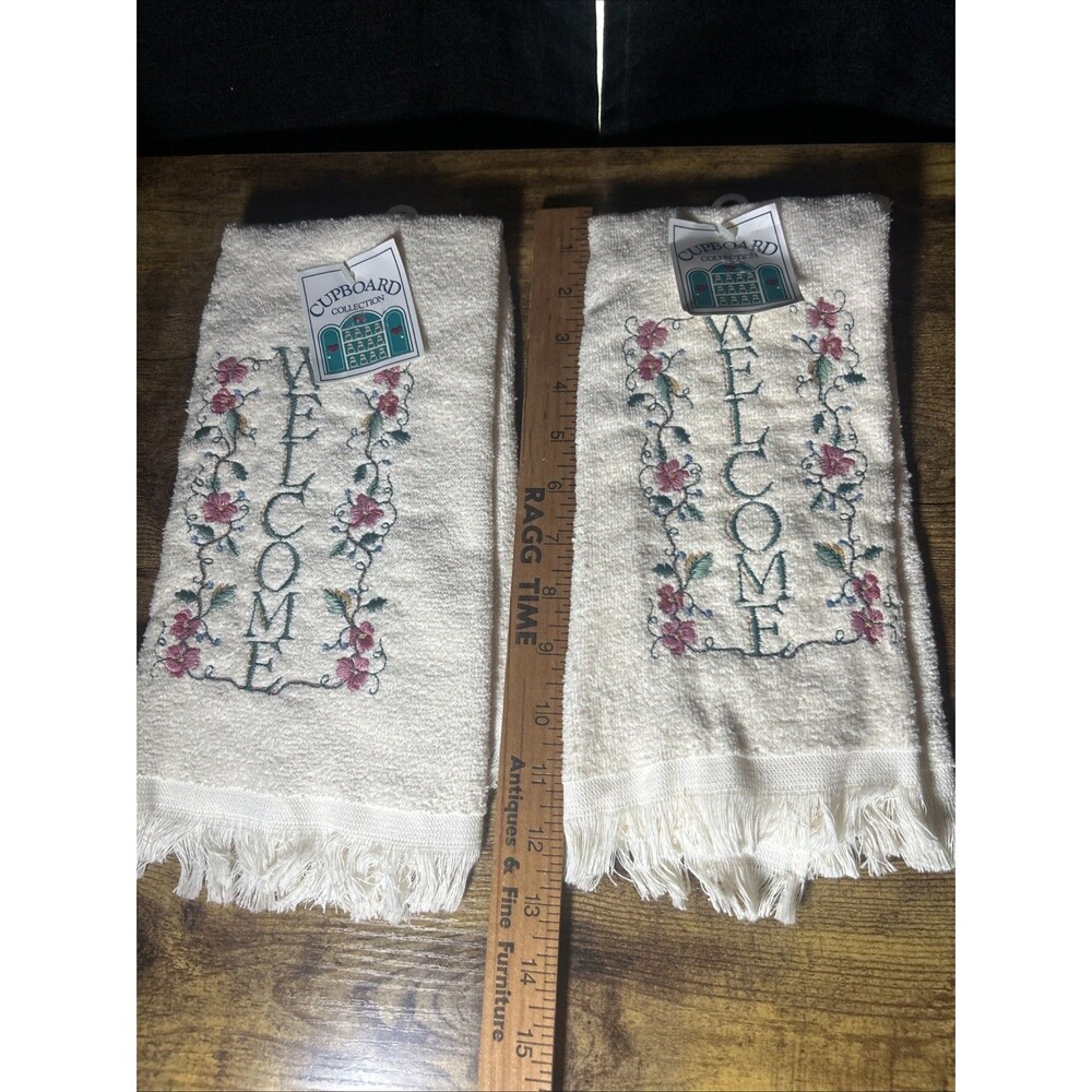Cupboard Collection Kitchen Hand Towel Set Welcome Pansies USA Cottagecore NOS - Picture 5 of 8